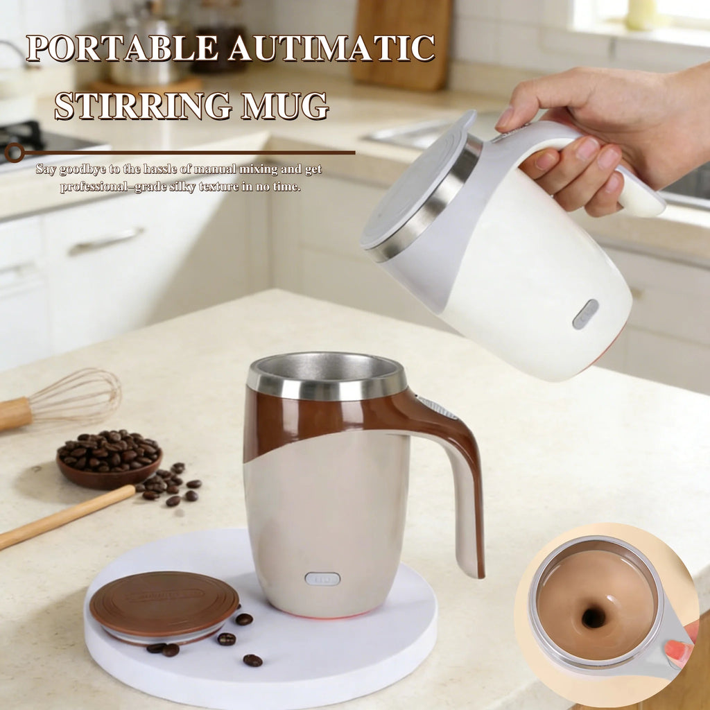 304 Stainless Steel Self Stirring Magnetic Mug Portable Electric Blender Rechargeable Coffee Milk Tea Mixer for Travel Office