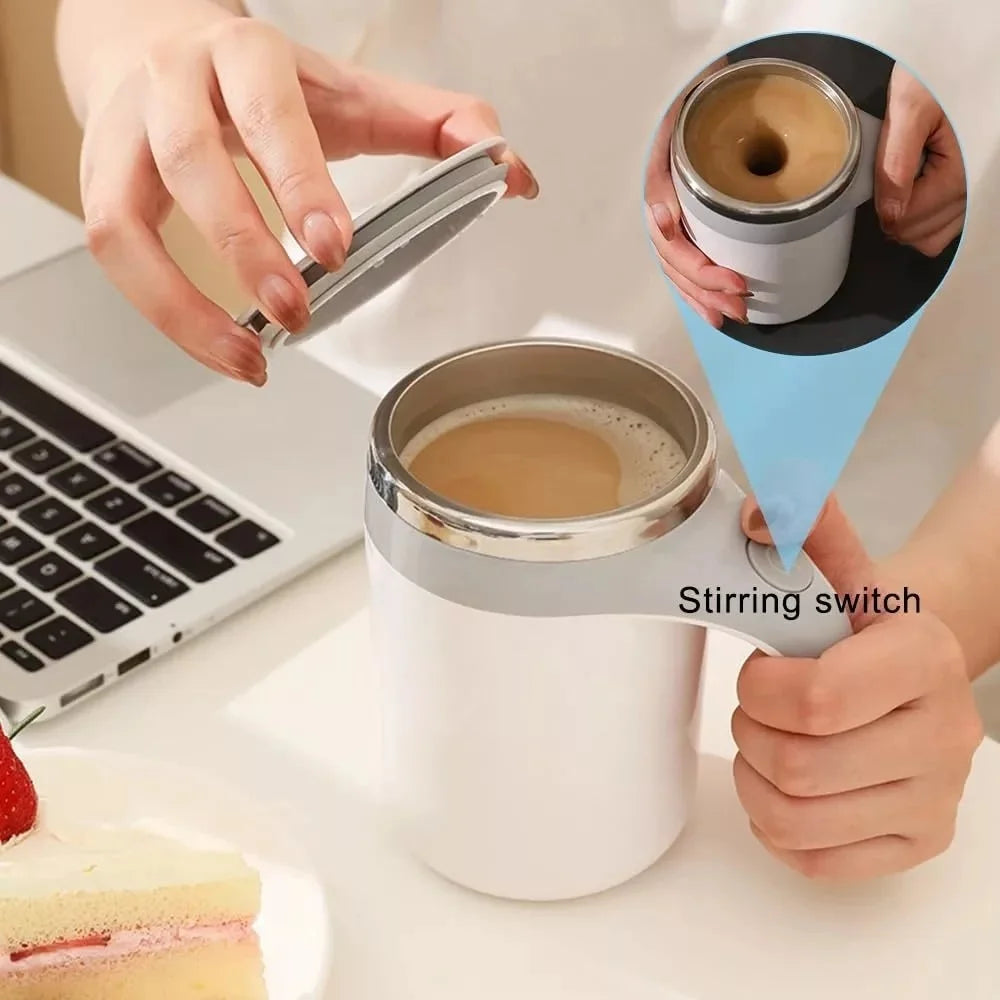 304 Stainless Steel Self Stirring Magnetic Mug Portable Electric Blender Rechargeable Coffee Milk Tea Mixer for Travel Office
