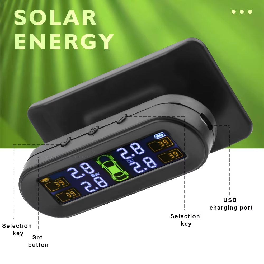 Tire Pressure Monitoring System Temperature Warning New C External Battery Version Sensors Solar TPMS Car Tyre Pressure Monitor