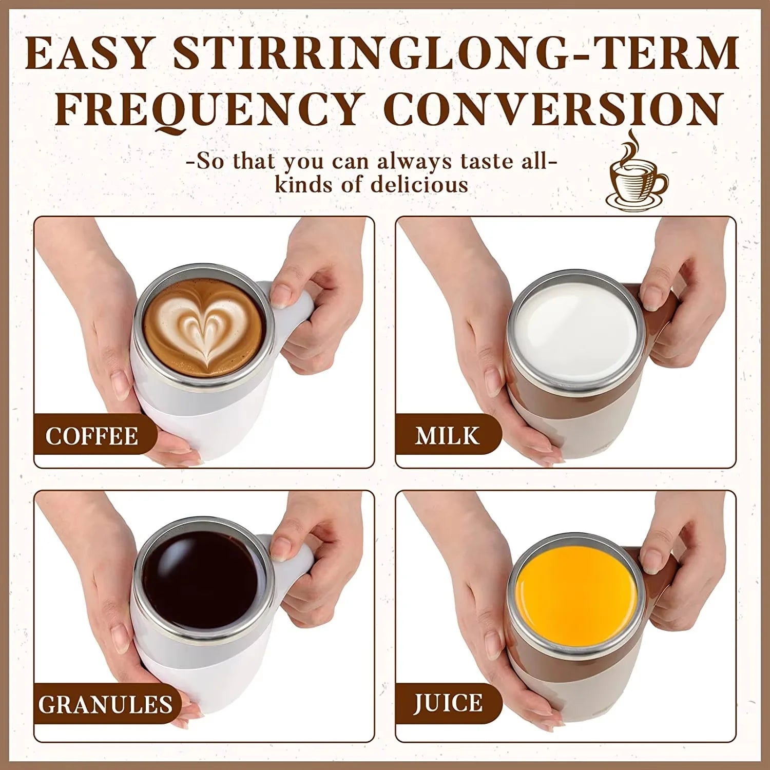 304 Stainless Steel Self Stirring Magnetic Mug Portable Electric Blender Rechargeable Coffee Milk Tea Mixer for Travel Office