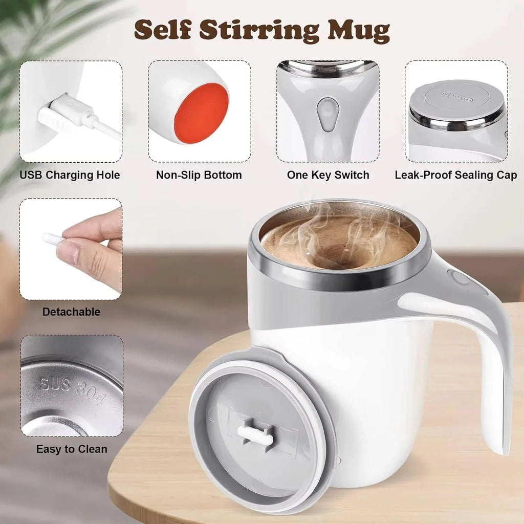 304 Stainless Steel Self Stirring Magnetic Mug Portable Electric Blender Rechargeable Coffee Milk Tea Mixer for Travel Office
